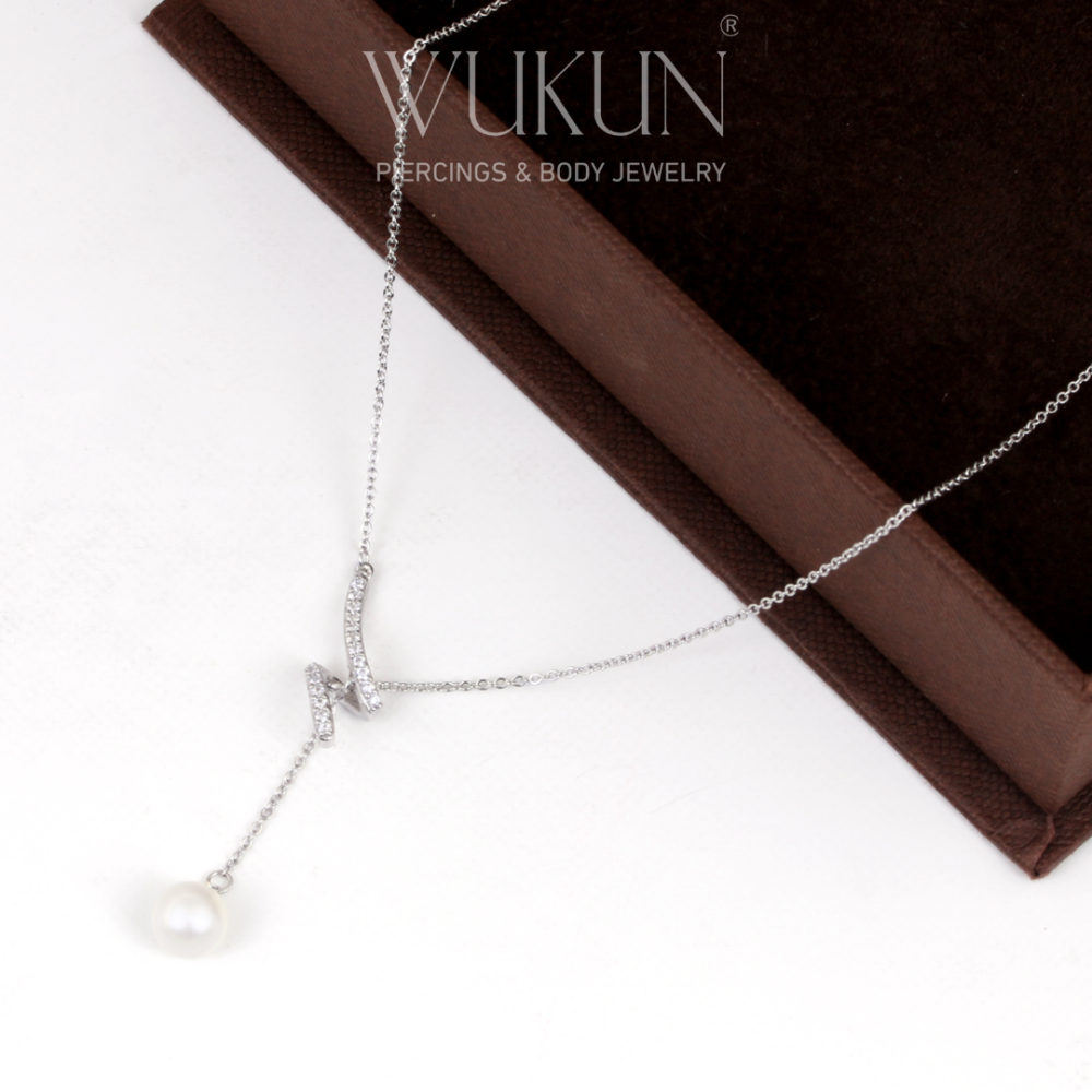 سلسال فضة عيار 925 شكل مميز Y حبة لؤلؤ معلقة