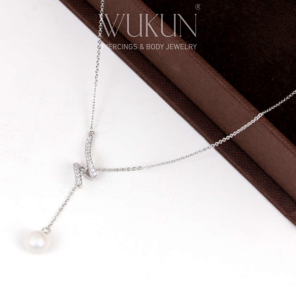 سلسال فضة عيار 925 شكل مميز Y حبة لؤلؤ معلقة