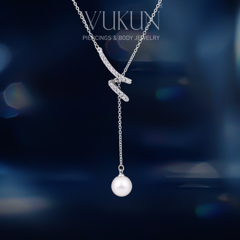 سلسال فضة عيار 925 شكل مميز Y حبة لؤلؤ معلقة