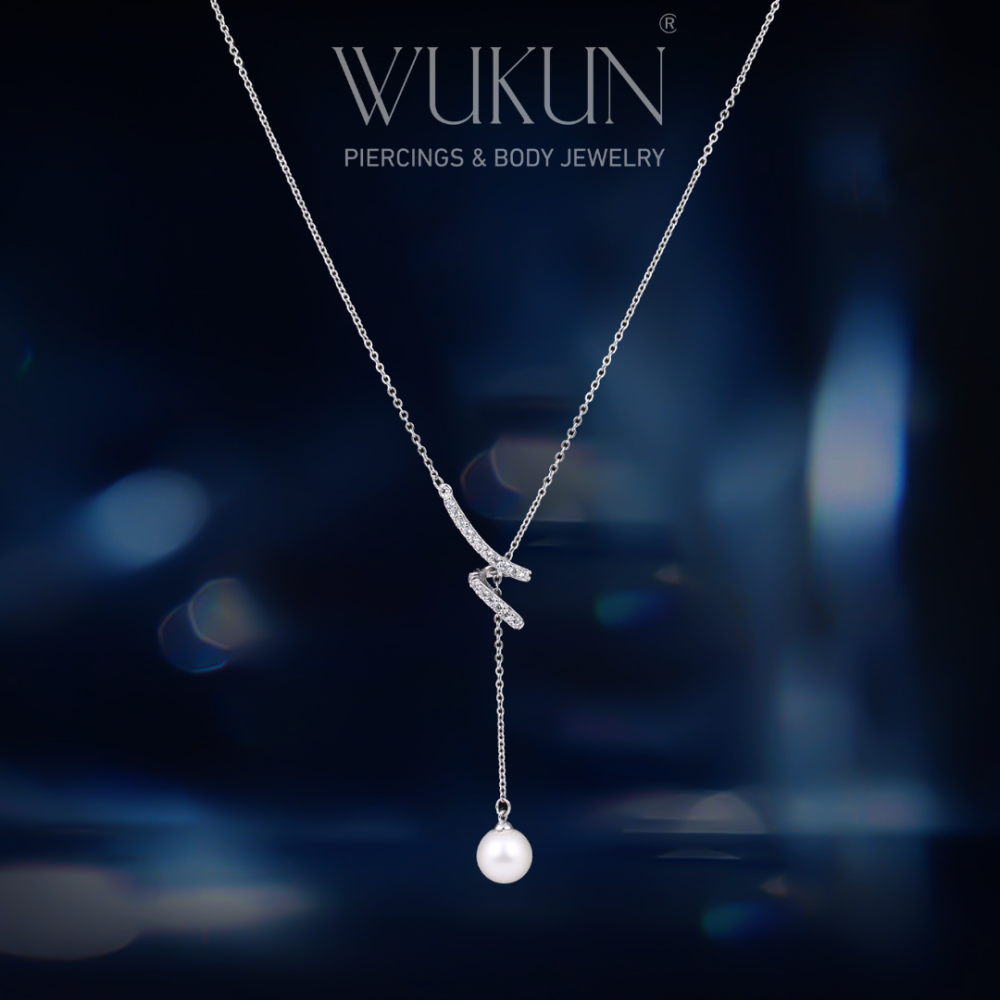 سلسال فضة عيار 925 شكل مميز Y حبة لؤلؤ معلقة