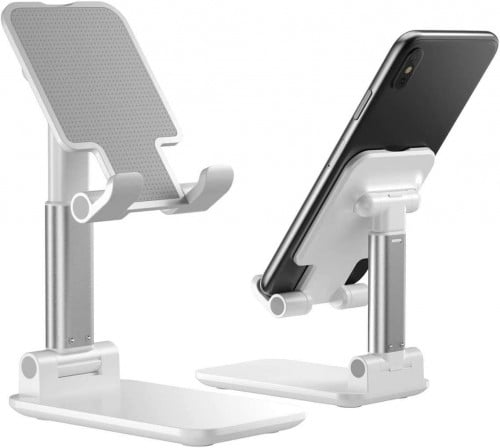 Folding L305 Phone Holder with Desktop Angle and Height Adjustable Phone Holder Stand Holder Stand Compatible with Mobile Phones and Tablets (Black or White) Phone Stand Universal Folding Mobile Phone Desktop Stand, Phone Stand Holder Cage Base for Mobile