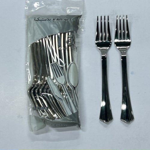 شوكة بلاستيك فضي 12 حبة 10A