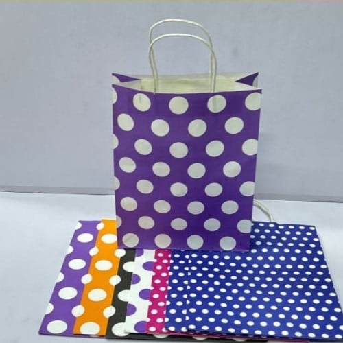 كيس هدايا ورق منقط متعدد الألوان مشكل وسط (24×10×31)