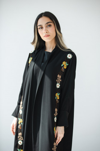 Black Crepe Abaya with Embroidery
