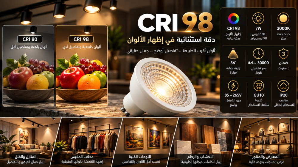 CRI 98 في الإضاءة: لماذا تظهر الألوان بشكل أقرب للطبيعة؟