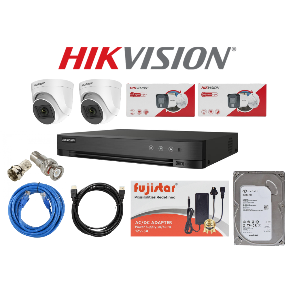 HIKVISION باقة 4 كاميرات مراقبة خارجي وداخلي بدقة 5mp 3K شامل ملحقاتها