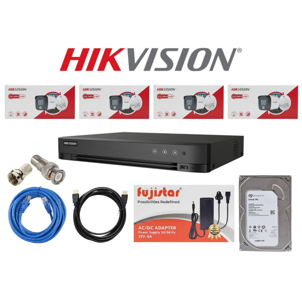 HIKVISION باقة 4 كاميرات مراقبة خارجية بدقة 5mp 3K شامل ملحقاتها
