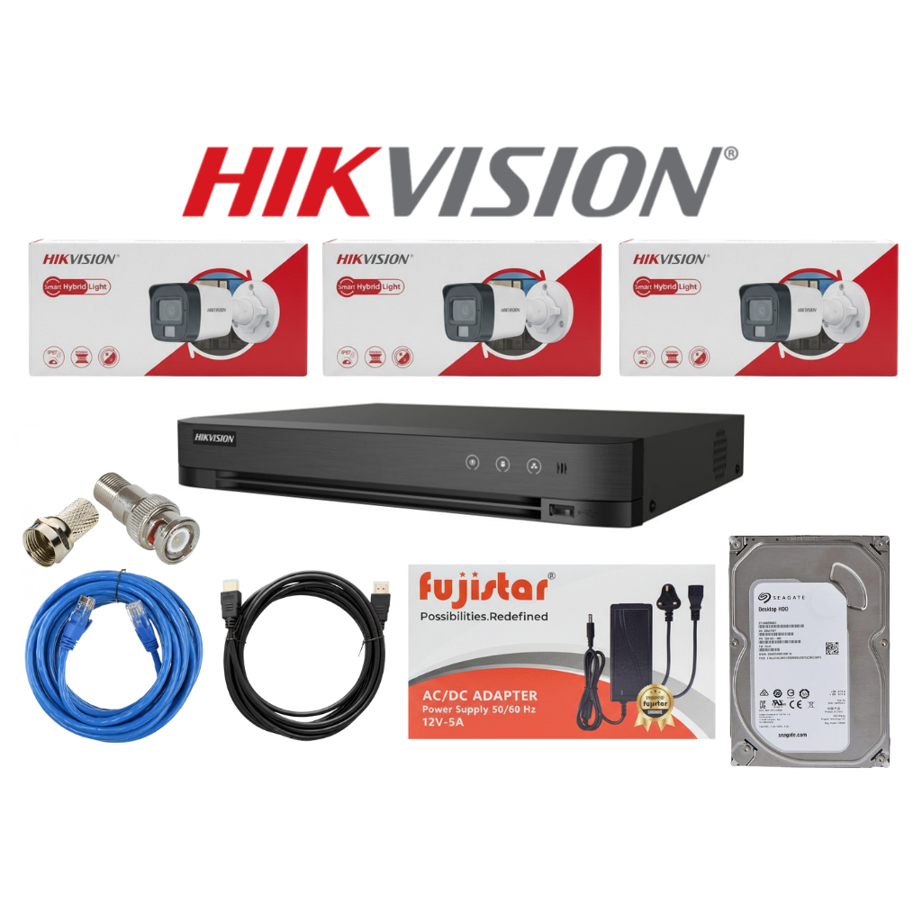 HIKVISION باقة 3 كاميرات مراقبة خارجية بدقة 5mp 3K شامل ملحقاتها