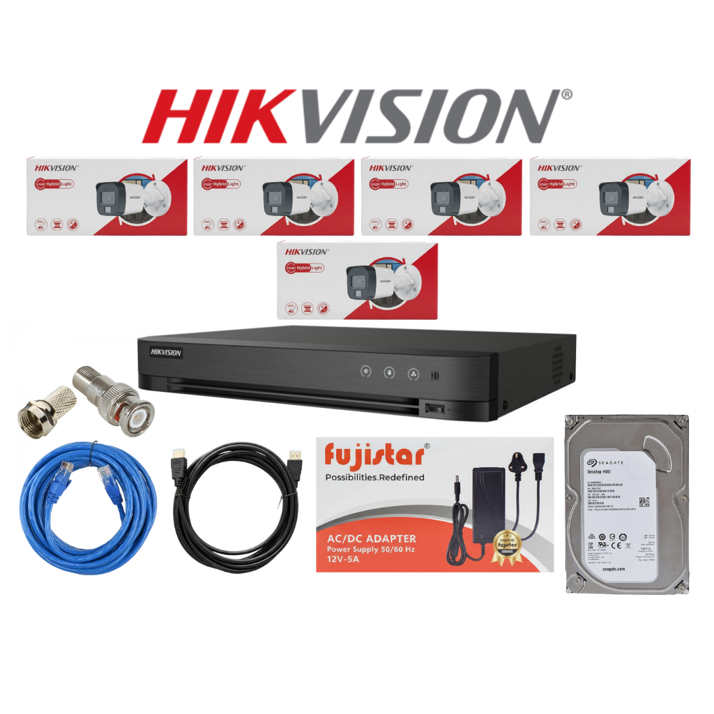 HIKVISION باقة 5 كاميرات مراقبة خارجية بدقة 5mp 3K شامل ملحقاتها