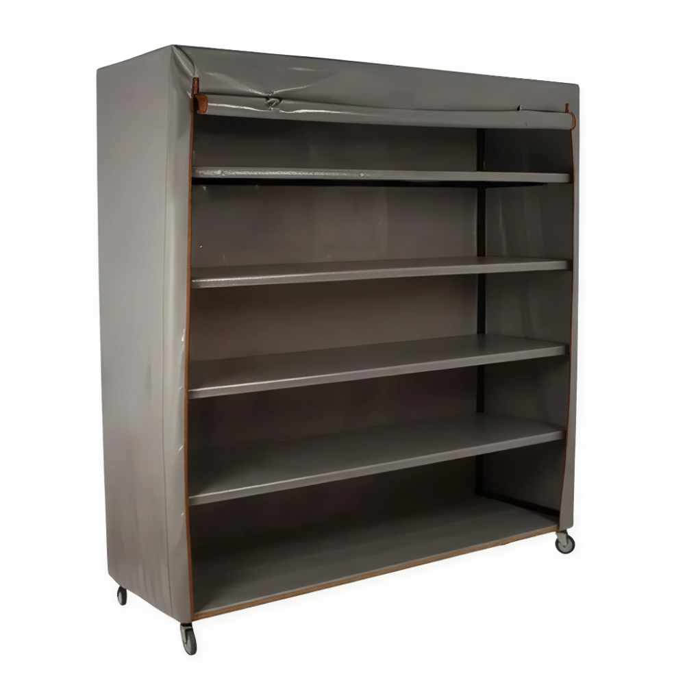 دولاب التخزين PVC بعجلات – 5 رفوف حديدية قوية 200×200 سم لون رمادي | مقاوم للعوامل الخارجية