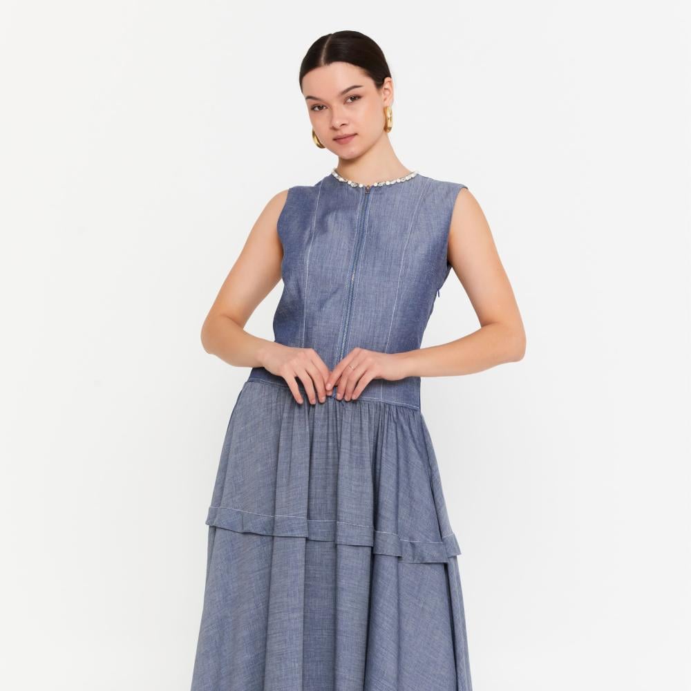 فستان أزرق كاجوال طويل