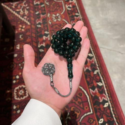سبحة زعفران فضة - اخضر غامق