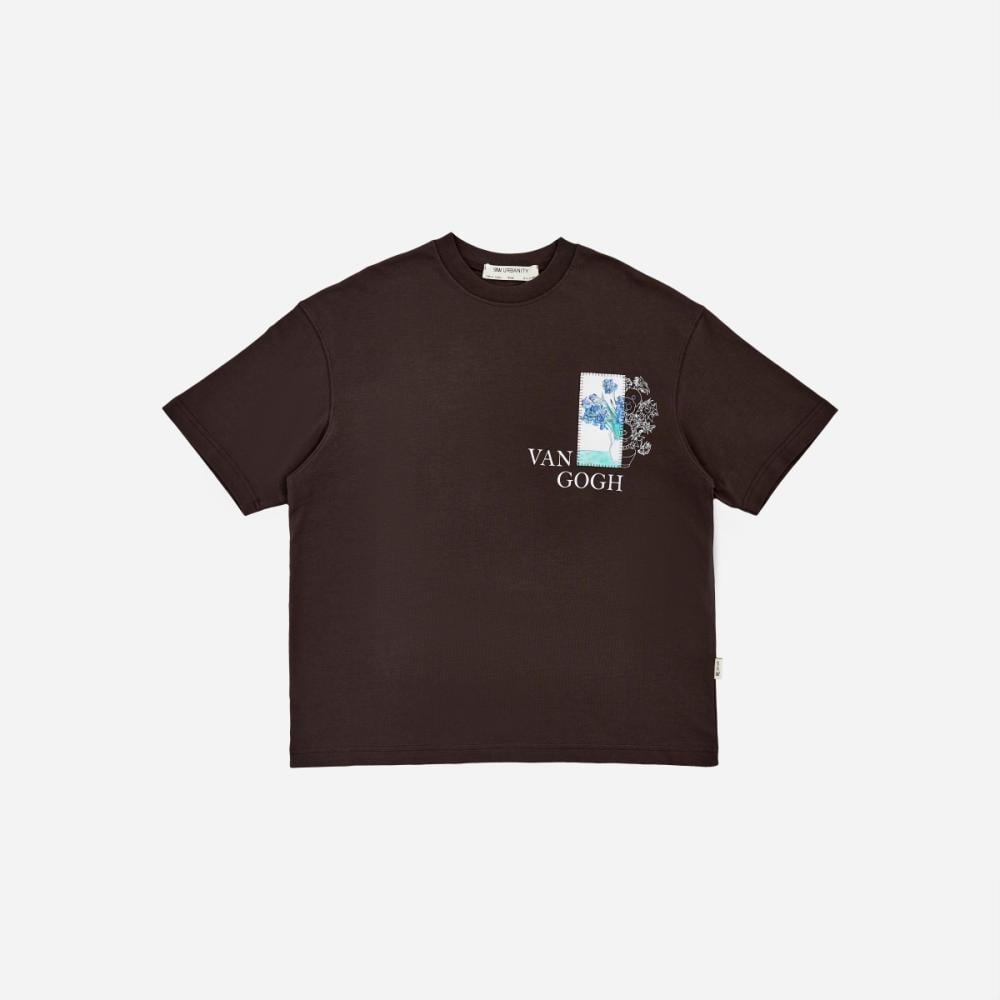 Oversized brown T-shirt with an artistic design inspired by the works of Van Gogh.