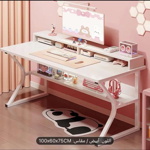 مكتب ألعاب عصري أسود على شكل حرف C مع رف - موفر لل...