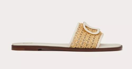 VLOGO SIGNATURE WOVEN RAFFIA SLIDE SANDAL 80MM