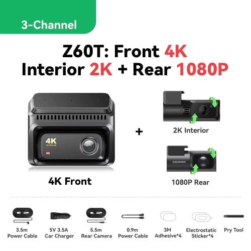 DDPAI Z60T داش كام 3 قنوات 4K + 2K + 1080P