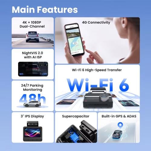DDPAI – داش كام Z50 Pro (كاميرا أمامية وخلفية 4K + GPS + 4G)