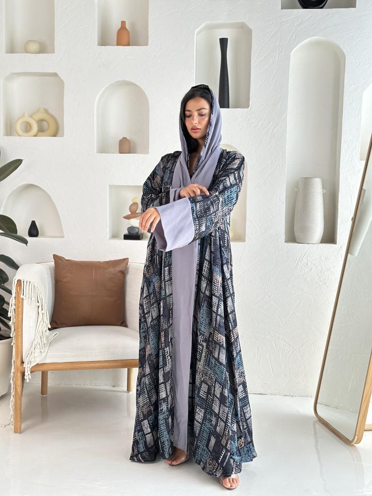 عباية شيفون رمادي فاتح