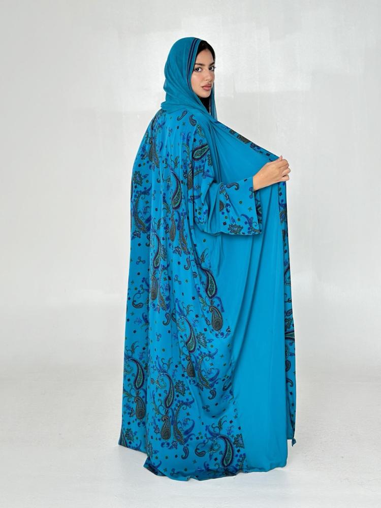 عبايات ملونة بشت حرير سماوي