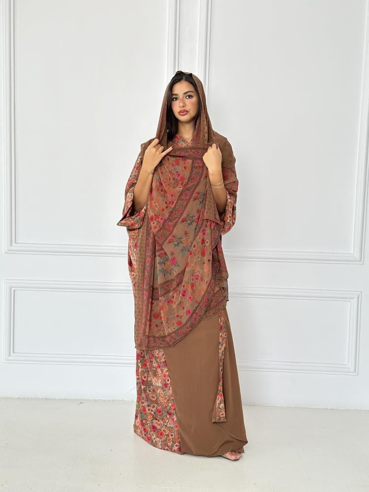 عباية لون بني كريب حرير , قصة العبايه ربع بشت