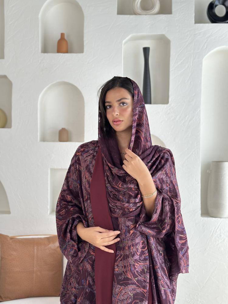 عباية عودي شيفون مبطن منقوش