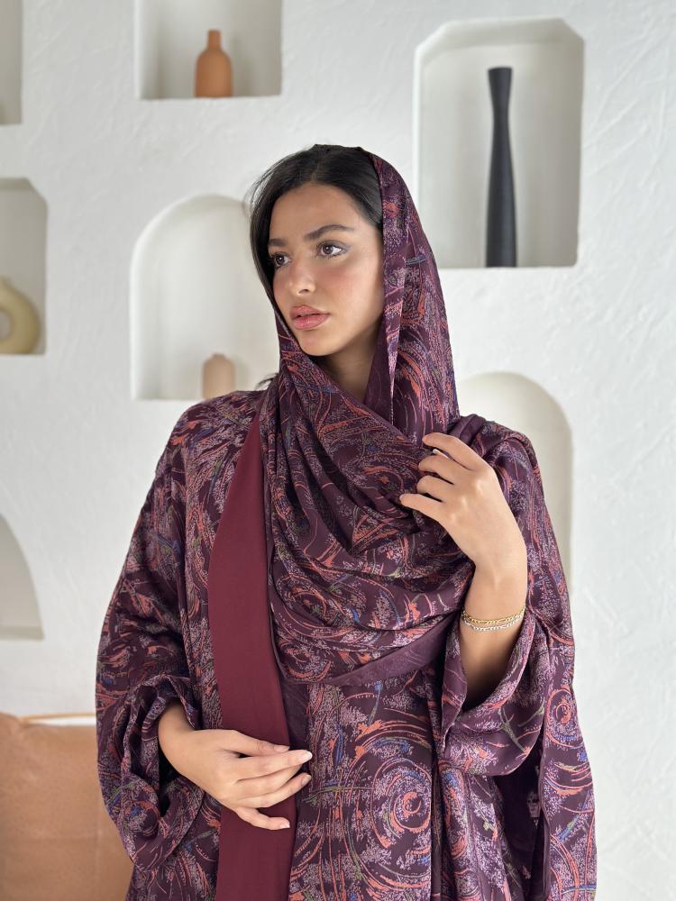 عباية عودي شيفون مبطن منقوش
