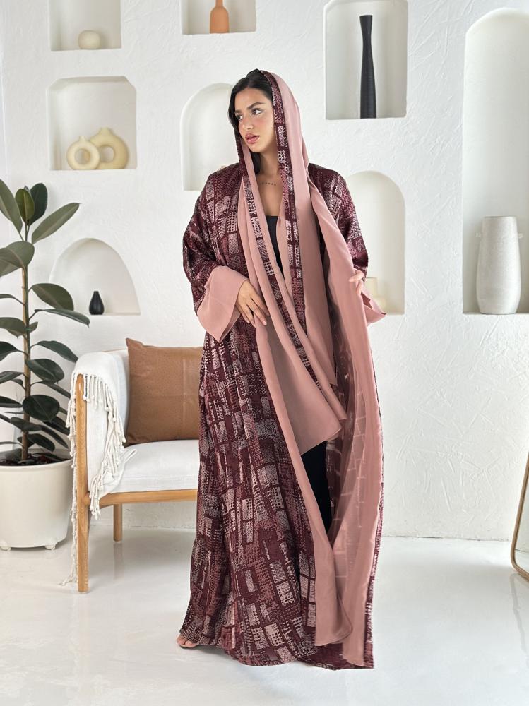 عباية شيفون مبطن لون خمري