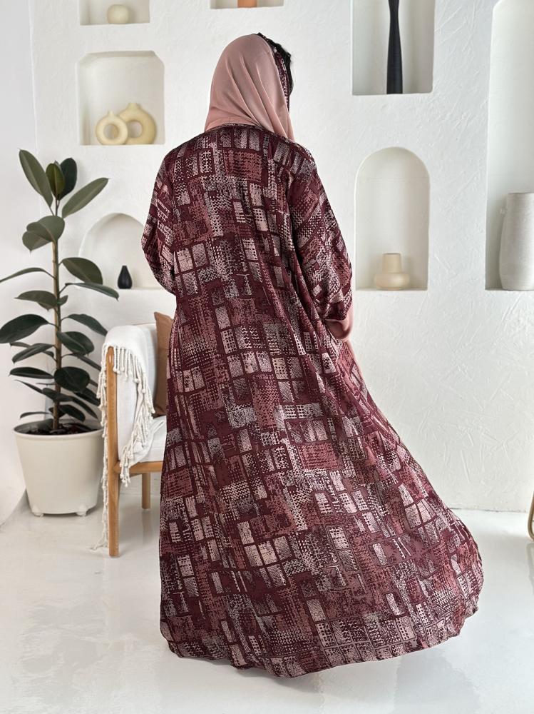 عباية شيفون مبطن لون خمري