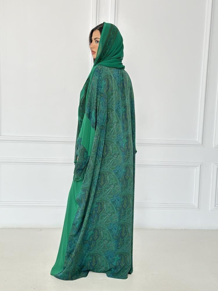 عباية لون اخضر حرير , قصة العبايه ربع بشت