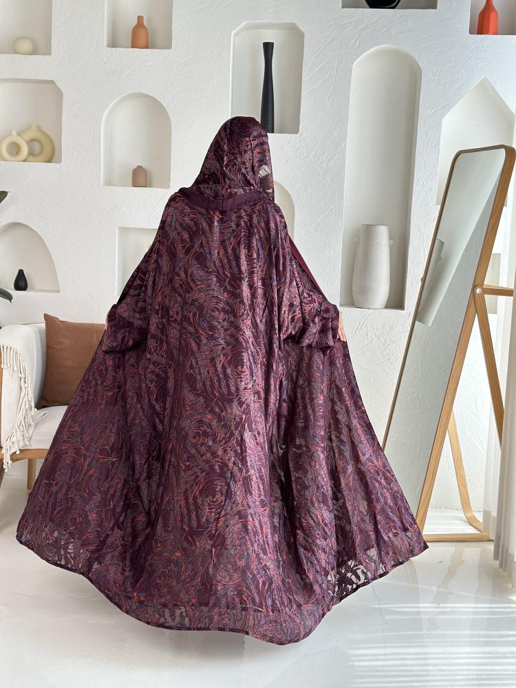 عباية عودي شيفون مبطن منقوش