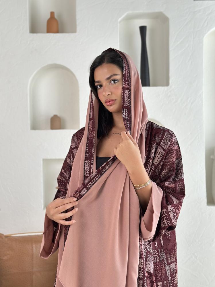 عباية شيفون مبطن لون خمري