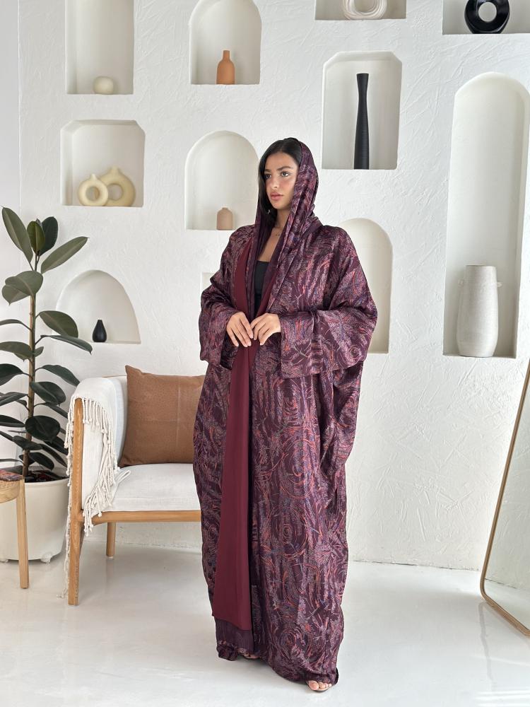 عباية عودي شيفون مبطن منقوش