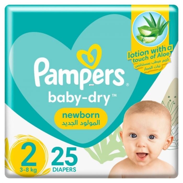 Pampers, Tape Diapers, Aloe Vera, Size 2, 3-8 kg 25 Count