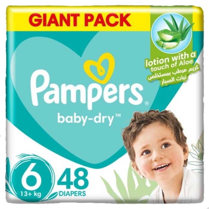 Pampers, Tape Diapers, Aloe Vera, Size 6, 13+ kg 48 Count