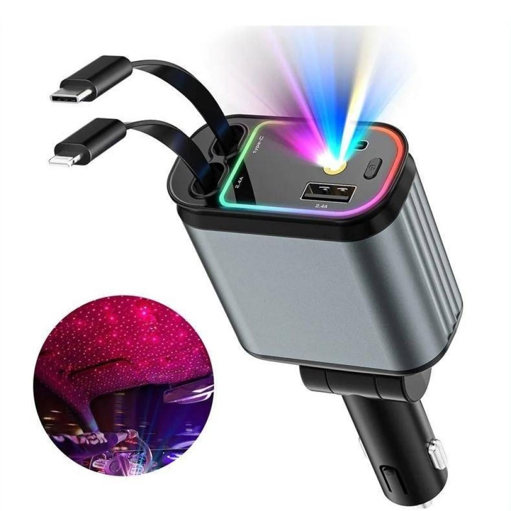 شاحن سريع 4 في 1 سلك قابل للسحب مع اضاءة سقف نجوم66  واط  يشحن 4 اجهزة