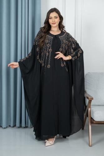 جلابيه فراشه بالون الاسود تطريز يدوي