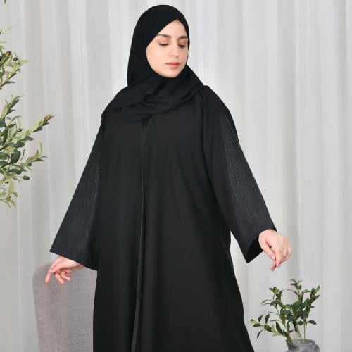 عباية سوداء لف من قماش الكريب الراكز وتداخ الجاكار...