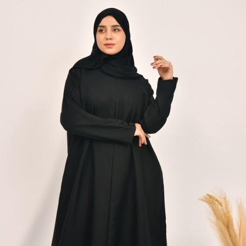 عباية سوداء مغلقة بسحاب مخفي وتصميم رسمي