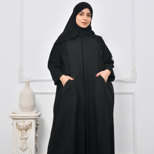 عباية لف سوداء من قماش الكريب مع تداخل الجاكار بجي...