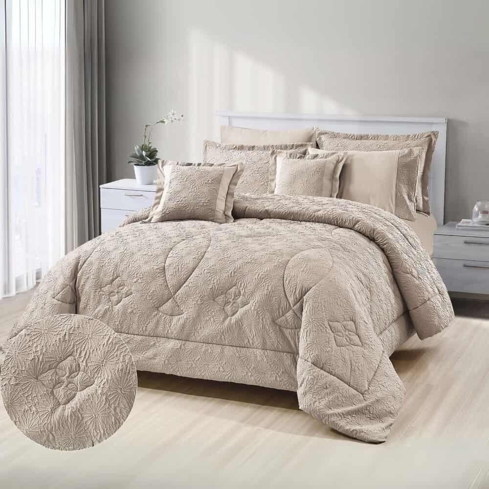 مفرش تيفان مايكروفايبر - نفرين 8 قطع - بيج