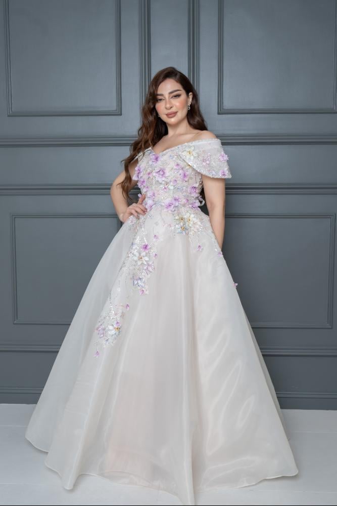 فستان سهره كلوش بتطريز راقي للمناسبات