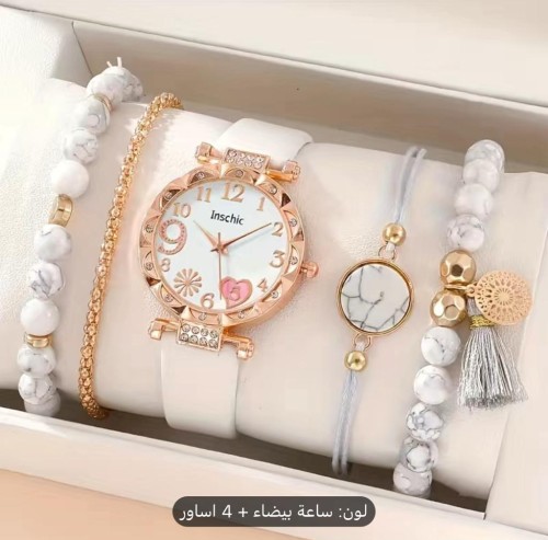 ساعة نسائية لطيف القلب كوارتز حجر الراين بأساور