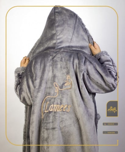 فروة أطفال لون رصاصي مع تطريز الاسم