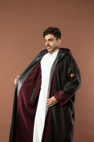 فروات شتوي رجالي جوخ لون أسود وعنابي دبل فيس جهتين / متحر النجم