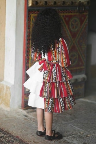 فستان بناتي يوم التأسيس بتطريز الاسم