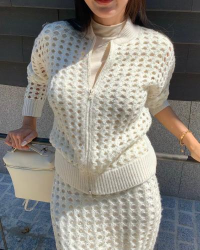 طقم كروشيه نسائي أبيض قطعتين راقي