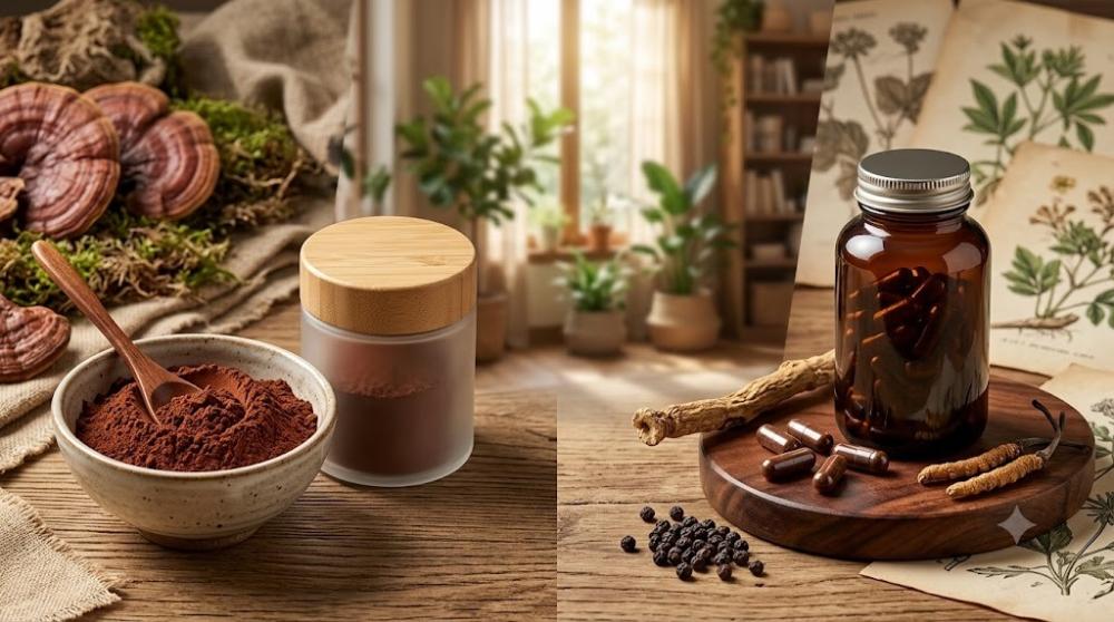 الفرق بين مسحوق فطر الريشي وكبسولات بوتنزي