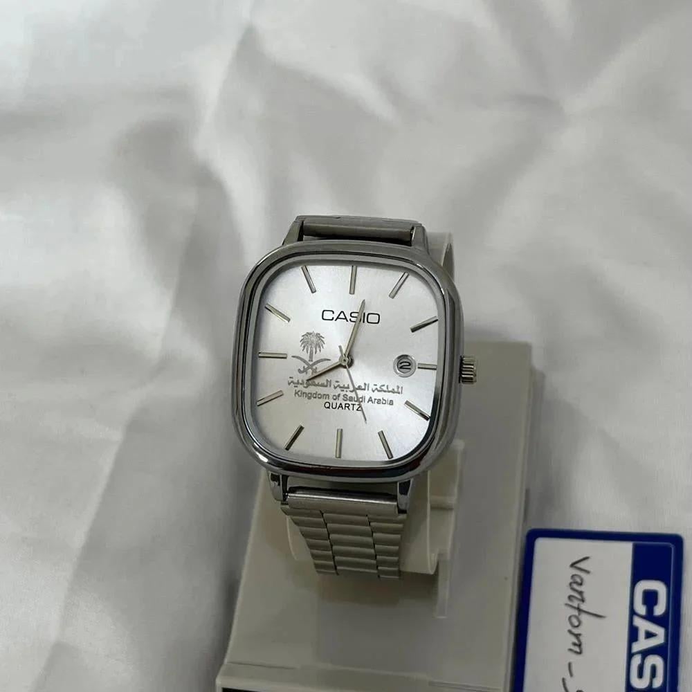 ساعة كاسيو سير فضي مينا ابيض حجم رجالي