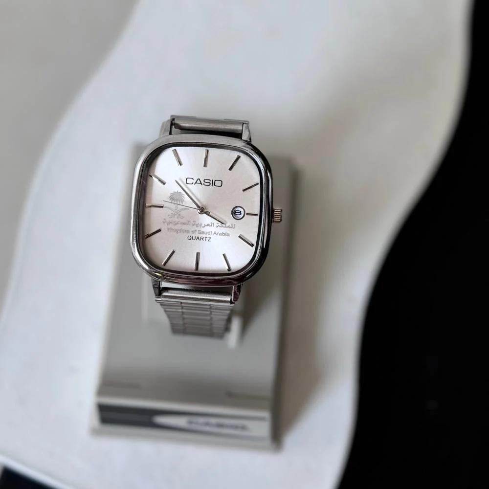 ساعة كاسيو سير فضي مينا ابيض حجم رجالي