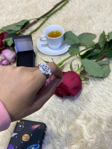 خاتم نسائي ملكي فضة عيار 925 مع حجر اونكس اصلي